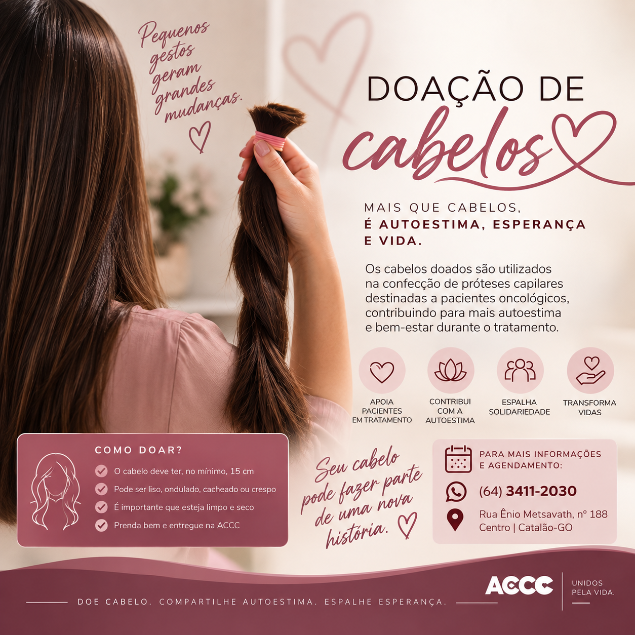 Doação de cabelos ajuda ACCC a levar autoestima e acolhimento a pacientes com câncer